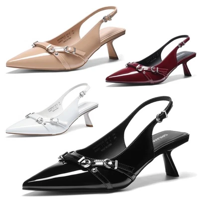 Mujeres Zapatos de salón bajos de tacón de gatito con cordones punta en punta elegantes para boda fiesta Foto 1 de 4