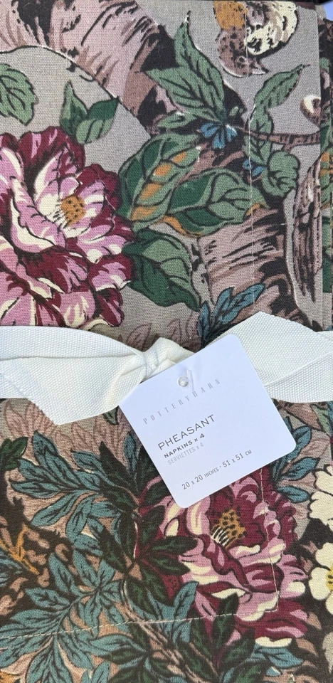 Pottery Barn Pheasant Floral Bird  Napkins Set/4 - Image 1 of 1