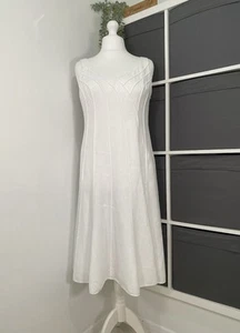 M&S Per Una Linen Midi Dress UK 14 Reg White Lined Trumpet Flare Occasion - Imagen 1 de 11