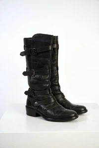 Genuine Belstaff Jenn Women’s Black Leather Knee-High Buckle Boots US 8 - Picture 1 of 19