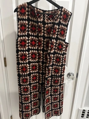 Chaleco Boho Vintage Abuela Cuadrados Crochet Tejido Abierto Suéter Chaleco Hecho a Mano Foto 1 de 4