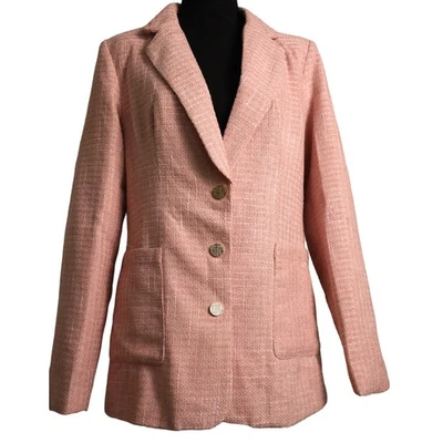 Chaqueta Blazer Tweed Rosa Tira Principal Botones Dorados Talla Mediana Nueva con Etiquetas Foto 1 de 4