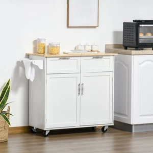 Modern Wooden Rolling Kitchen Island Storage Cart Serving Trolley w/ Towel Rack - Picture 1 of 11