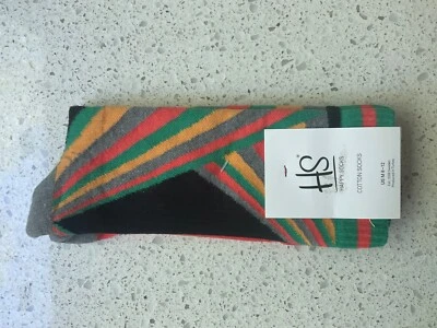 Nuevos calcetines HAPPY SOCKS Naranja Verde ARTE RAYAS Algodón Peinado Calcetines Hombres 8-12 Foto 1 de 3