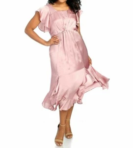 Mod X Blush Satin Empire Taille Kreuzfahrt Party Hochzeit Rüschen Kleid Gr. M - Bild 1 von 3