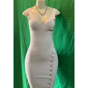 Womens 2024 Summer V Neck Knit Midi Dress Bodycon Sleeveless Ribbed DRESS S ,M,L - Picture 1 of 7