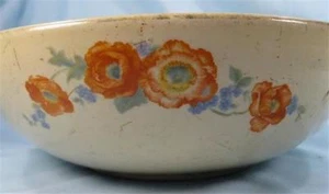 Vintage Orange Poppy Pottery Bowl Hall Superior Blue Forget Me Nots AS IS (O) - Picture 1 of 12