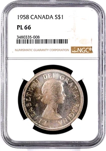 1958 CANADA ELIZABETH II SILVER DOLLAR NGC PL 66 - Picture 1 of 2