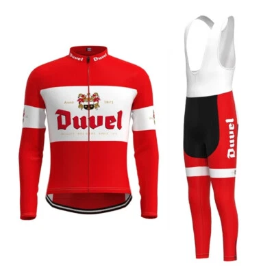 Mens Thermal Fleece Duvel Beer Cycling Long Sleeve Jersey Cycling Bib Pants Sets - Image 1 of 4