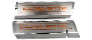 Cubiertas de riel de combustible con incrustación de vinilo de fibra de carbono naranja "CORVETTE" para Corvette 14-19 - Imagen 1 de 2