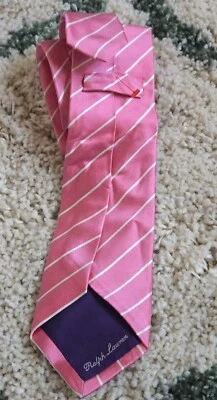 Corbata de seda a rayas rosa y blanco Ralph Lauren etiqueta púrpura para hombre hecha en Italia Foto 1 de 4