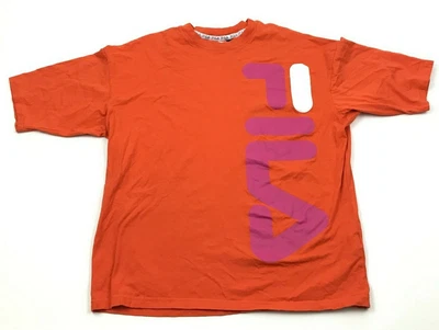 Camisa Fila Talla Pequeña S Adulto Naranja Púrpura Manga Corta Gráfico Deletreado Camiseta Foto 1 de 4