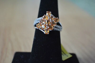 Кольцо из платины и чистого серебра 2,70 карата с оранжевым сапфиром/цирконом размер 7  - Изображение 1 из 4