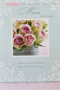 "For a Special Mum on her Birthday" Pink Roses MEDIUM Birthday Card by Simson - Picture 1 of 5