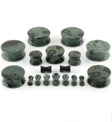 PAR-Piedra Jaspe Verde Sillín Acampanado Tapones para los Oídos Calibre 12mm/1/2"  Foto 1 de 4