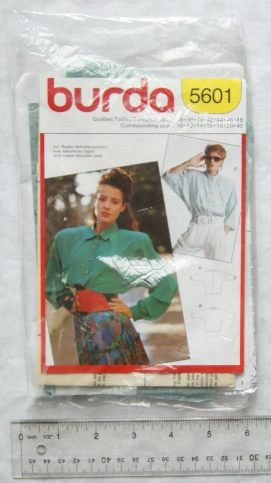Burda pattern No. 5601 sizes 10-40, 36-48, blouse with raglan shoulder pads - Image 1 of 1