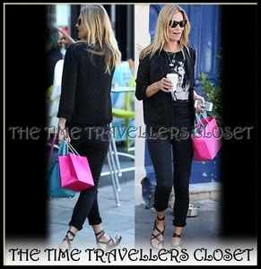 NEW TOPSHOP Kate Moss Black Satin Shadow Striped Pyjama Blouse Jacket UK 10 38 6 - Picture 1 of 7