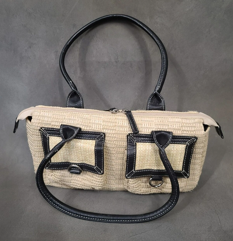 Bolso de Mano Kate Landry Cuero Paja Bolso de Mano Cartera Doble Bolsillos Frontales Foto 1 de 4