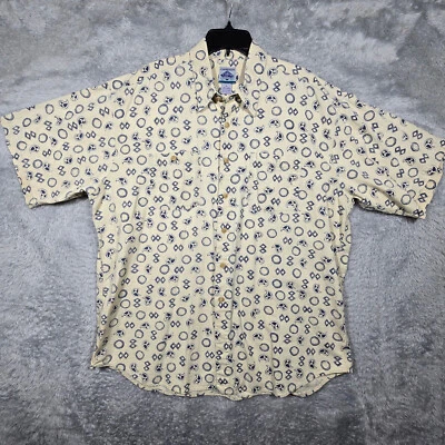 Camisa Cambridge Para Hombre XL Amarilla Mezcla Lino Estampado Geométrico Manga Corta Foto 1 de 4