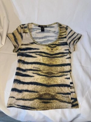 Roberto Cavalli Y2K 老虎印花上衣,尺寸 42 罕见 Just Cavalli 意大利 — 第 1/4 张图片