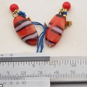Pair Czech vintage lampwork striped glass bead earrings - Picture 1 of 2