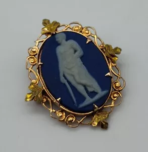 Vtg Wedgwood 10K Yellow Gold Rose Gold Roman Man Jasperware Brooch Pin Lapel - Picture 1 of 4