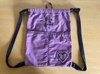LIFE IS GOOD Púrpura/Azul Marino Corazón-LOGO MOCHILA TIRAR-CUERDA Caminata Gimnasio Bolso Foto 1 de 4