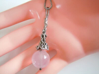 925 Ciondolo Argento Sospensione Quarzo Rosa Sfera 925 Fbm Catena 10 G/44,5 CM - Immagine 1 di 4