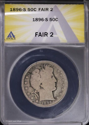1896 S 50c Barber Half Dollar ANACS Fair 2 - Image 1 of 4
