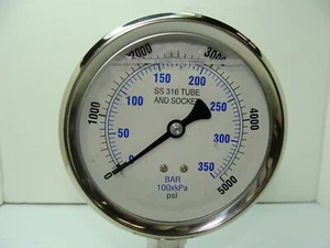 ESP 201L-402R 4" Glycerin Filld Stainless Steel Pressure Gauge 1/2" NPT 5000 psi - Picture 1 of 4