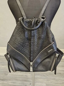 Diesel Rucksack Schwarz Silber Leder Zip Reißverschluss Tasche - Bild 1 von 8
