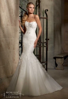 Brautkleid creme ivory Knopfleiste Boho Vintage Spitze Fit+Flare USA Größe 42 - Bild 1 von 4