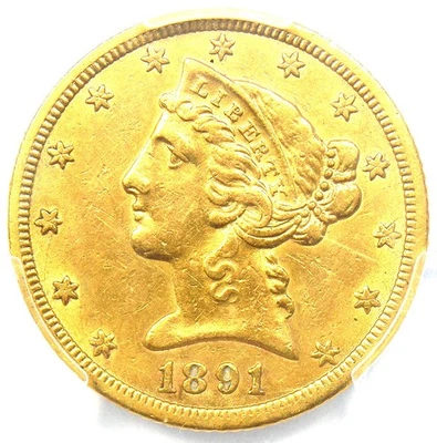 Moneda de 5 dólares Carson City Liberty Gold Half Eagle 1891-CC - Certificada PCGS AU Detalles Foto 1 de 4