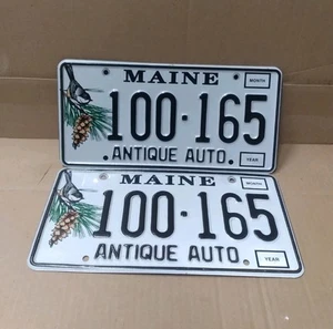 Set MAINE ANTIQUE AUTO Chickadee Pinecone KENNZEICHEN PAAR 100-165 ME - Bild 1 von 11