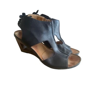 Gabor wedge sandal women's size 9 black leather comfort casual - Picture 1 of 6