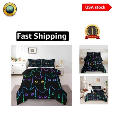 Encantador juego de edredón y funda de almohada doble con patrón de gato para elegantes habitaciones infantiles Foto 1 de 4