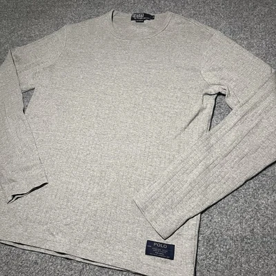 Camiseta De Colección Polo Ralph Lauren Para Hombres Mediana Cuello Redondo Acanalada Manga Larga Camiseta Gris Foto 1 de 4