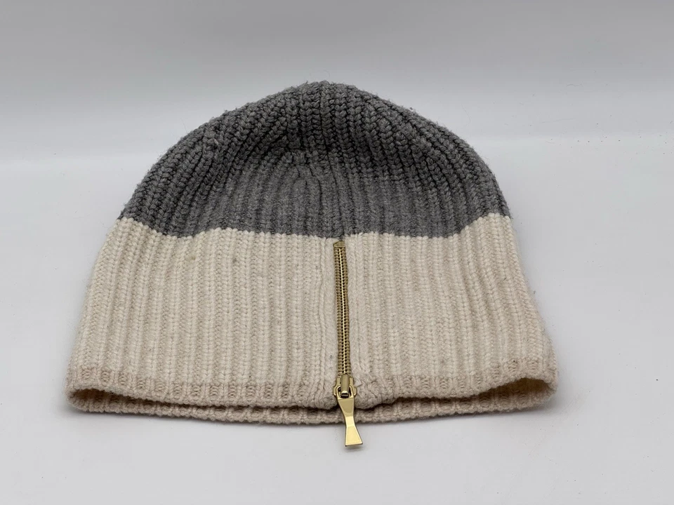 Kate Spade New York Women's Zip Up Beanie Hat Winter Gray And Cream $89 Original - Image 1 of 4
