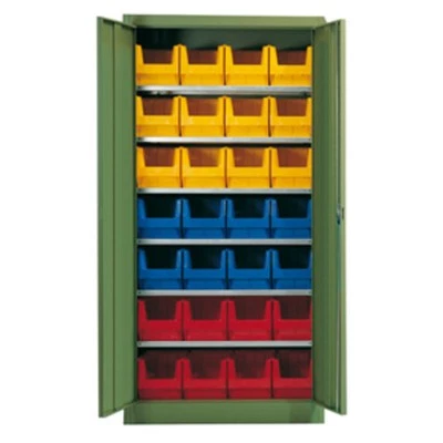 Magazinschrank, Materialschrank / Flügeltüren, 7 Fachböden, 24 Sichtlagerkästen - Bild 1 von 2