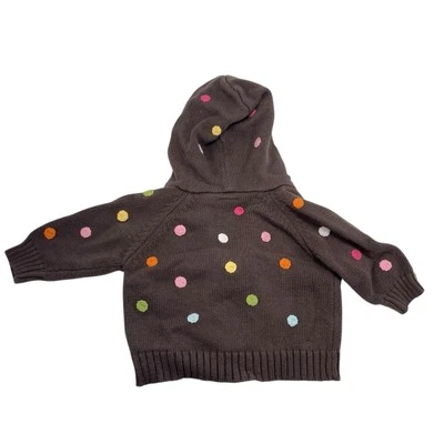 Vint Gymboree 3-6 Meses Marrón Con Capucha Cremallera Suéter Chaqueta Lunares Bordados Foto 1 de 4