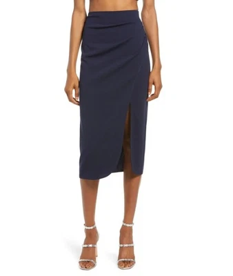 Saia midi LNL azul marinho franzida com fenda lateral tamanho. Pequeno - Imagem 1 de 4