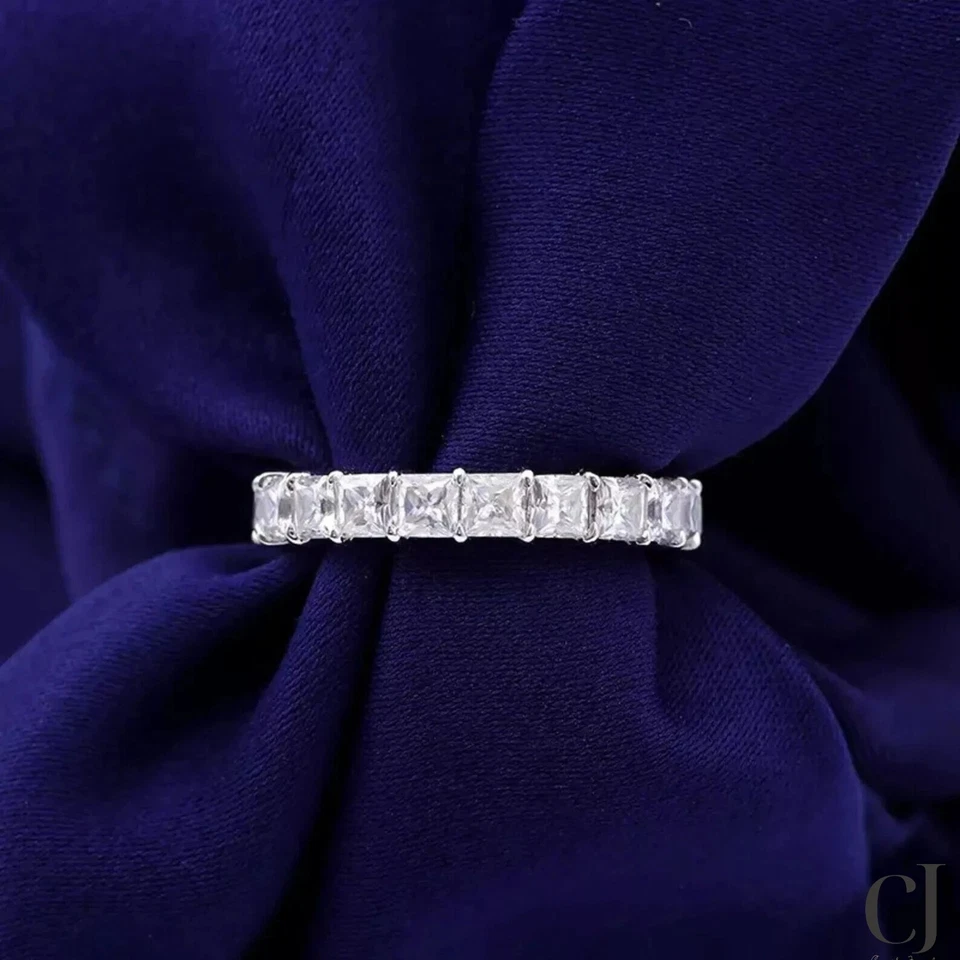 2.00 CT Princess Cut Moissanite Full Eternity Wedding Band Solid 14K White Gold - Image 1 of 4