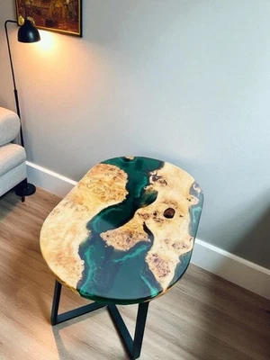 Mesa de comedor de resina epoxi verde océano 36"x24" ondulada interior muebles bar decoración Foto 1 de 4