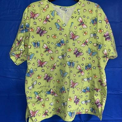 Blusa Médica Médica XL para Mujer con Patrón de Mariposa y Bolsillos Cuello en V #239 Foto 1 de 4