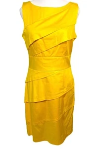 Marvin Richards Stufenkleid sonnengrau gelb Etui knielang Damengröße 8 neu mit Etikett - Bild 1 von 13