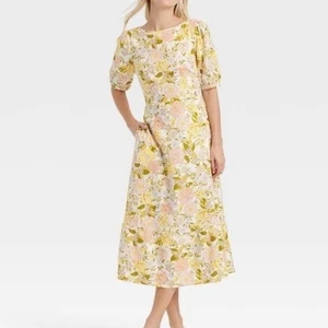 Bischof Ellbogenärmel Leinen Bindeband Kleid Pastell Blumen Wer Was Tragen XXL - Bild 1 von 7