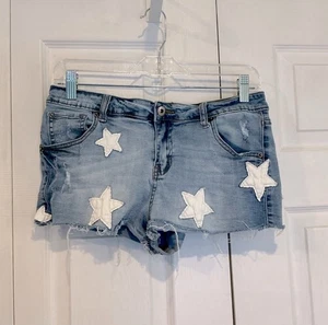 🌹 Vintage Havana Blue Distressed Denim Shorts with White Stars - 4 / 27 - Picture 1 of 4