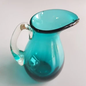 Vintage Whitefriars art glass creamer jug pitcher kingfisher blue design England - Picture 1 of 17