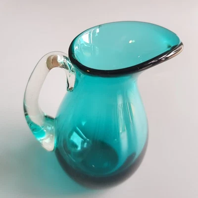 Vintage Whitefriars art glass creamer jug pitcher kingfisher blue design England - Image 1 of 4