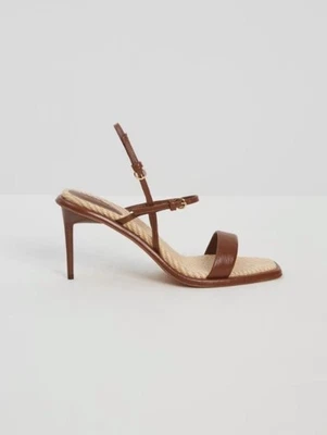 🔥Sandali Max Mara In Vera Pelle E Rafia Con Tacco A Spillo 39EU Leather Sandals - Imagen 1 de 4